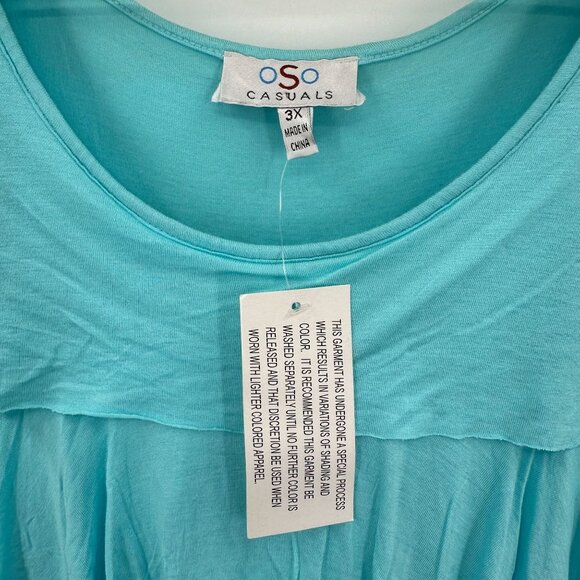 Oso Casuals 3X Turquoise Blue Rayon Ruffle Tiered Layer Short Sleeve Top Tunic - Picture 5 of 7